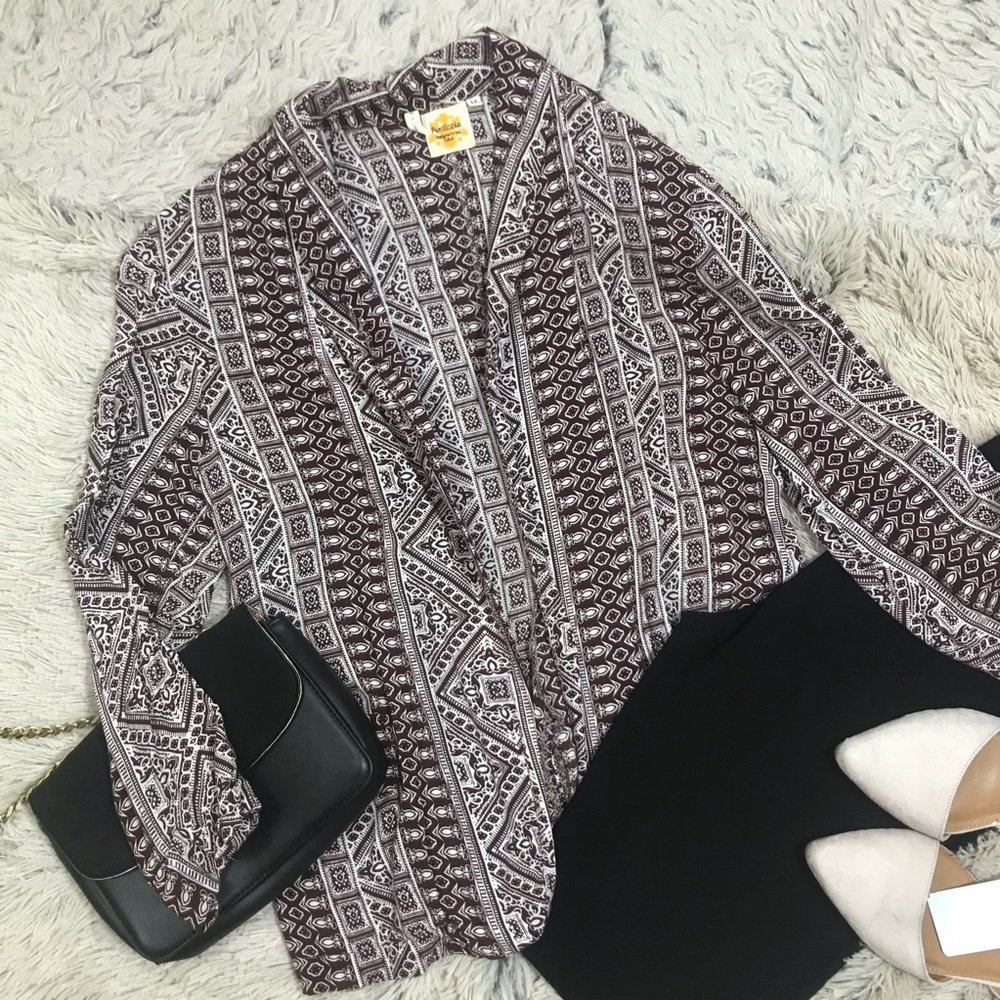 Burgundy Thin Open Front Blazer 3/4 Sleeve